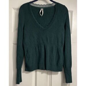 Anthropologie Green Scalloped Lace Trim Sweater Sz‎ Medium Babydoll Y2K